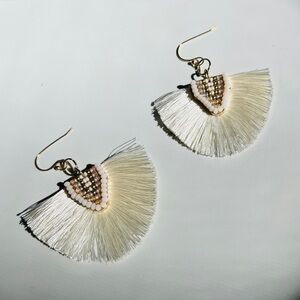 Beaded fringe‎ cream & 14k gold plated earrings NWT